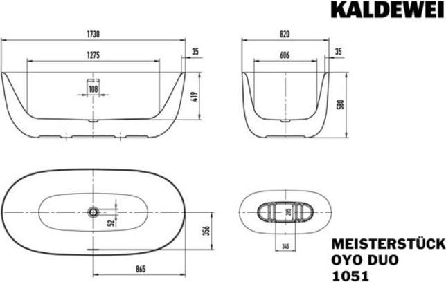 Produktbild Kaldewei MEISTERSTÜCK OYO DUO Mod. 1051-4034, freistehende Badewanne, 1730x820mm, mit Überlauf (173 cm, 82 cm)