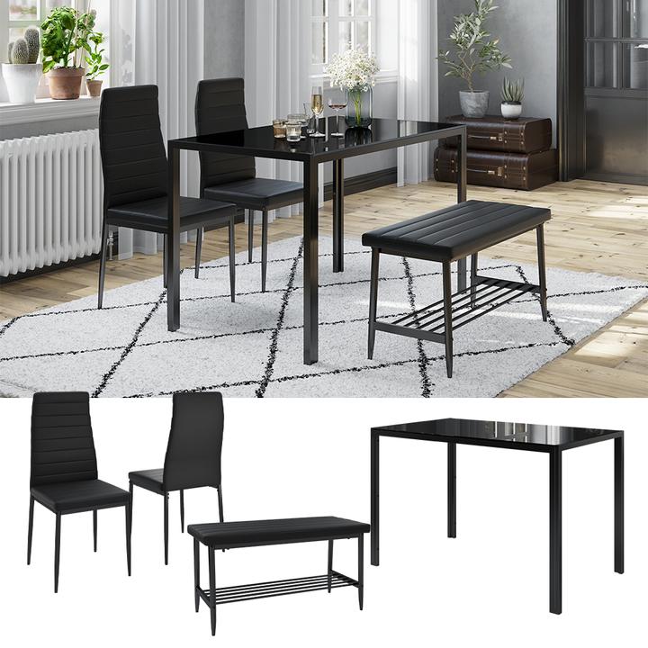 Actual product image Vicco Esstisch-Set Grand, Schwarz, 120 x 70 cm 4-teiliges Set (Glass)