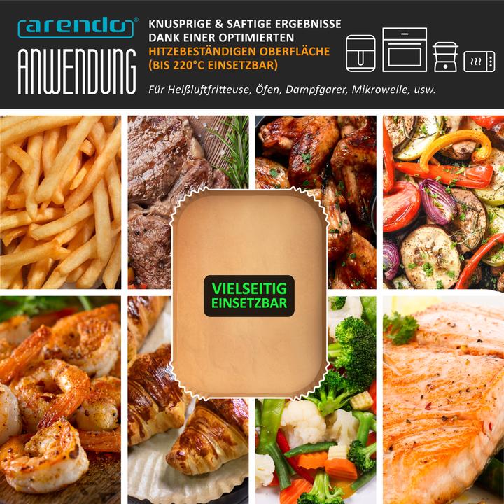 Produktbild Arendo Backpapier für Heissluftfritteuse 4,5-10 L, 100 St., 22x14x4,5 cm, Antihaft, für Airfryer, Ofen usw.