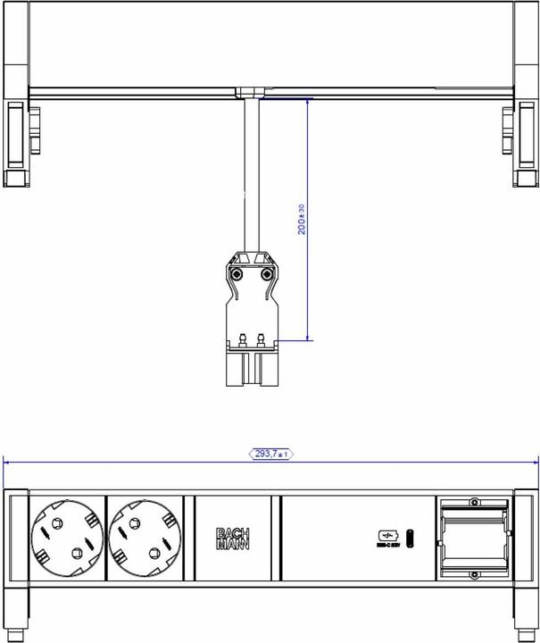 Actual product image Bachmann DESK 2 2x socket 1x USB-C Charger 60W 1x CM (902.937), white (2 x, CEE 7/3, 0.20 m)