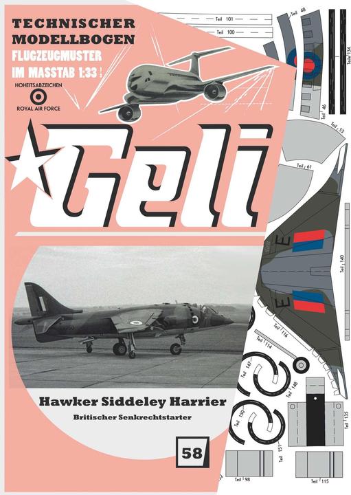 Geli hawker siddeley harrier kartonnen model (Gemotoriseerde vliegtuigen)