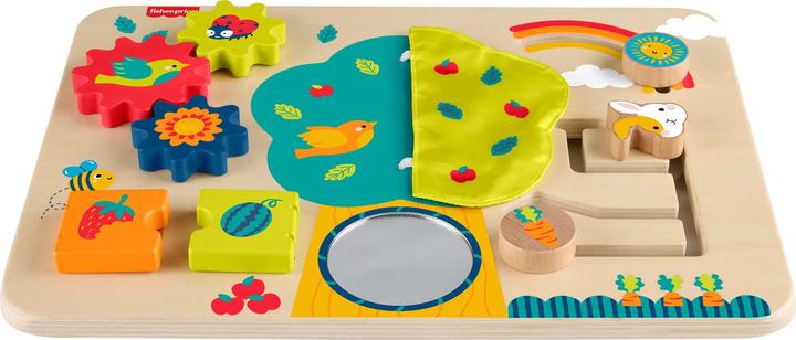 Actual product image Fisher-Price Wooden Activity Station Baby Busy Board Toy for Developmental Play, 1 Wood Piece