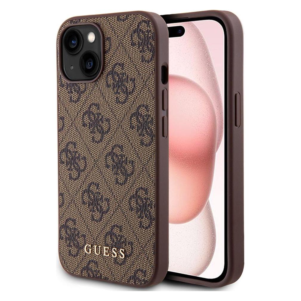 Guess GUHCP15MG4GFBR IPhone 15 Plus 6.7" Brązowy/brown Hard Case 4G Metal Gold Logo (Apple IPhone 15 Plus), Smartphone Hülle, Braun