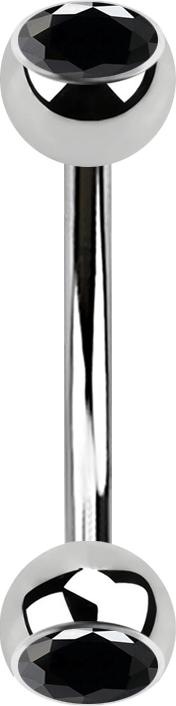 Produktbild Star Piercing Banane silber mit zwei Kugeln Kristall schwarz (Chirurgenstahl 316L)