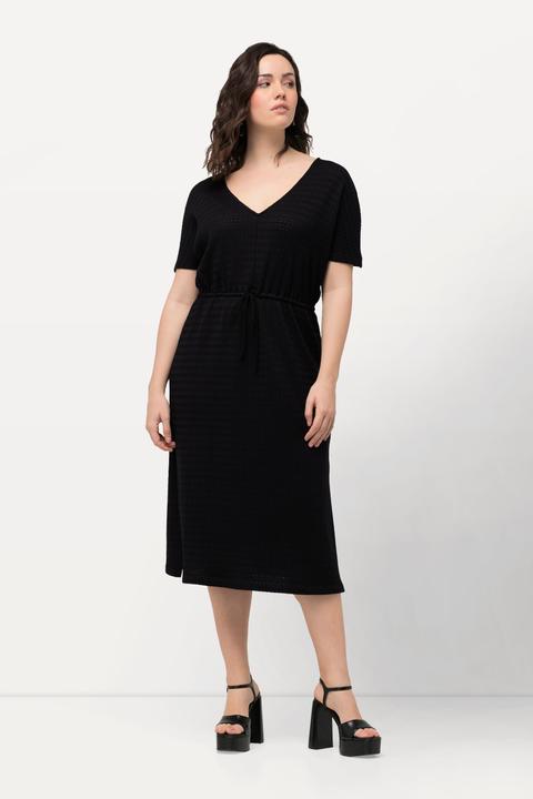 Produktbild Ulla Popken Midikleid, Strukturjersey, V-Ausschnitt, Halbarm (60)