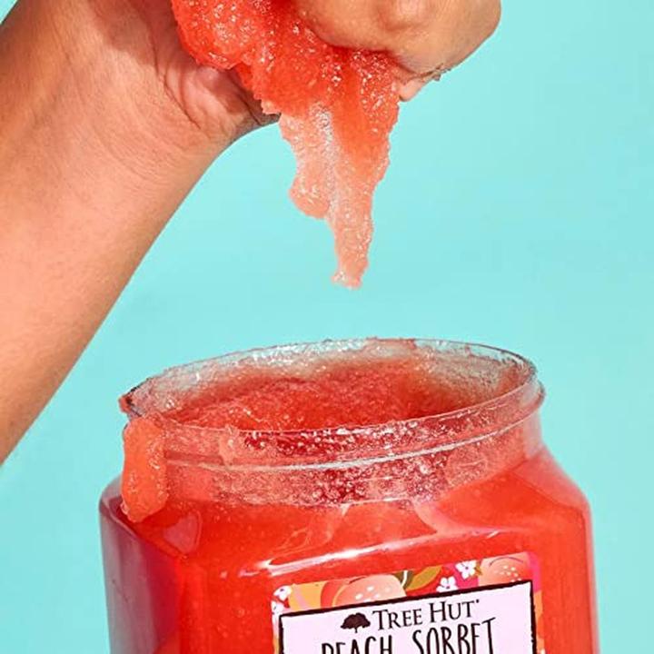 Actual product image Tree Hut Peach Sorbet Shea Sugar Scrub 18 oz Ultra Hydrating Exfoliating Nourishing Essential Body C (510 ml)