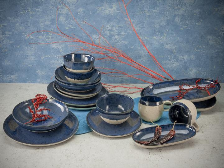 Actual product image CreaTable Deep Blue stoneware crockery set, 8-piece, handmade with an elegant sand look (2 pcs.)