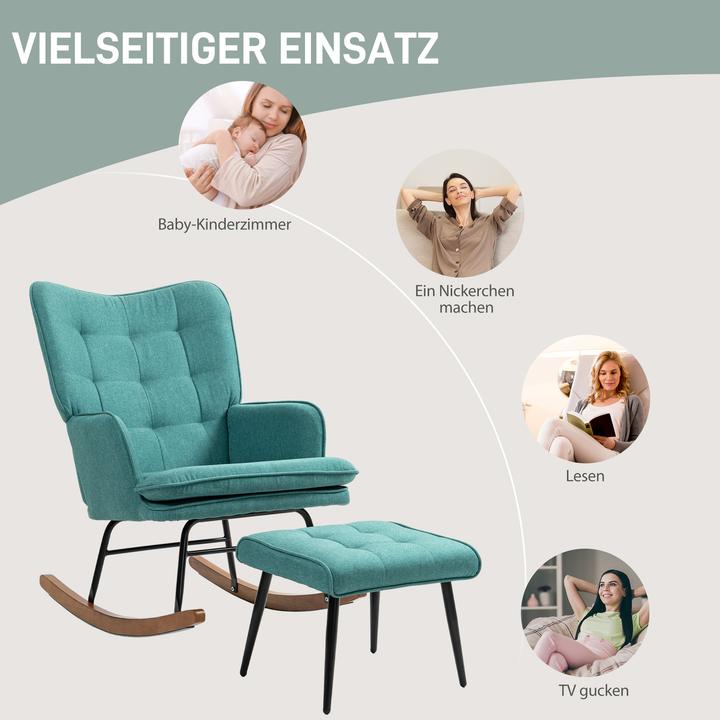 Image du produit Homcom Schaukelstuhl mit Hocker Polyester, Schaumstoff Dunkelgrün