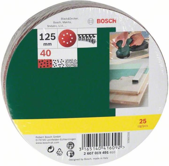 Produktbild Bosch Zubehör Schleifblatt-Set für Exzenterschleifer, 25-teilig, 8 Löcher, 125 mm, 40 (40)