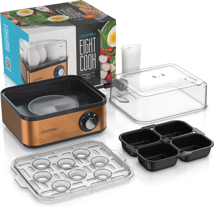 Produktbild Arendo Eierkocher für 1 bis 8 Eier, Edelstahl, Warmhaltefunktion, Härtegrad einstellbar, 500 W, Kupfer