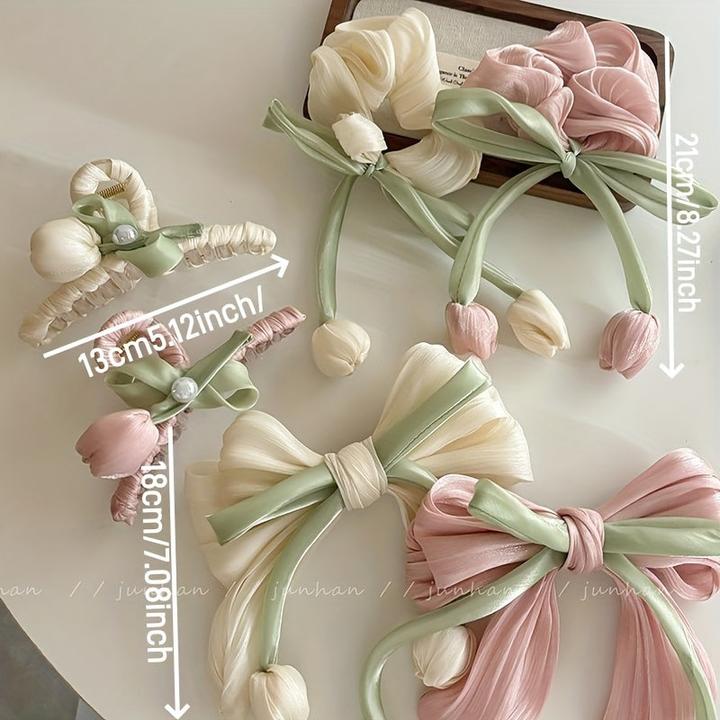 Actual product image Activity Board Süsser smarter Tulpenhaarreif, Haarspange, Kopfseil Haarschmuck, Satinschleife 3er Set (3 pcs.)