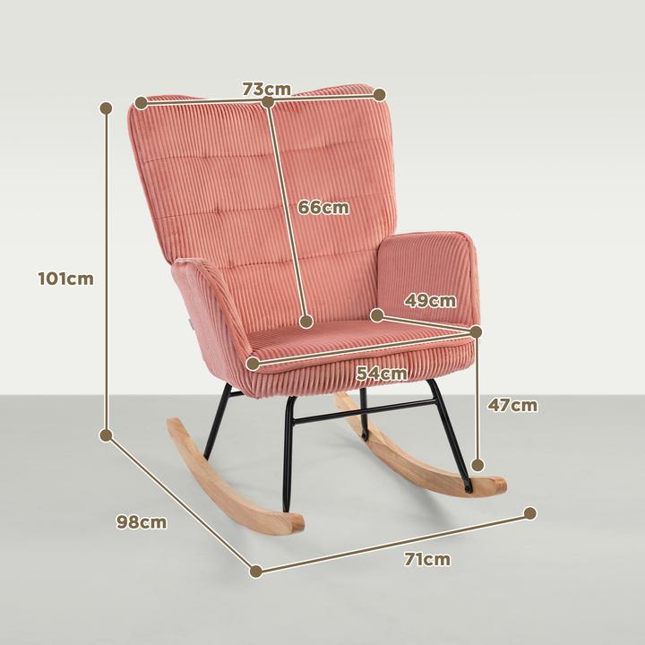 Image du produit Homcom Schaukelstuhl Kord (100% Polyester), Buchenholz, Stahl, Schaumstoff Rosa