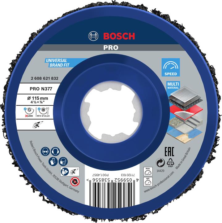 Produktbild Bosch Professional Zubehör PRO N377 X-Lock Multi Material Reinigungsscheibe, 115 mm, 22,23 mm