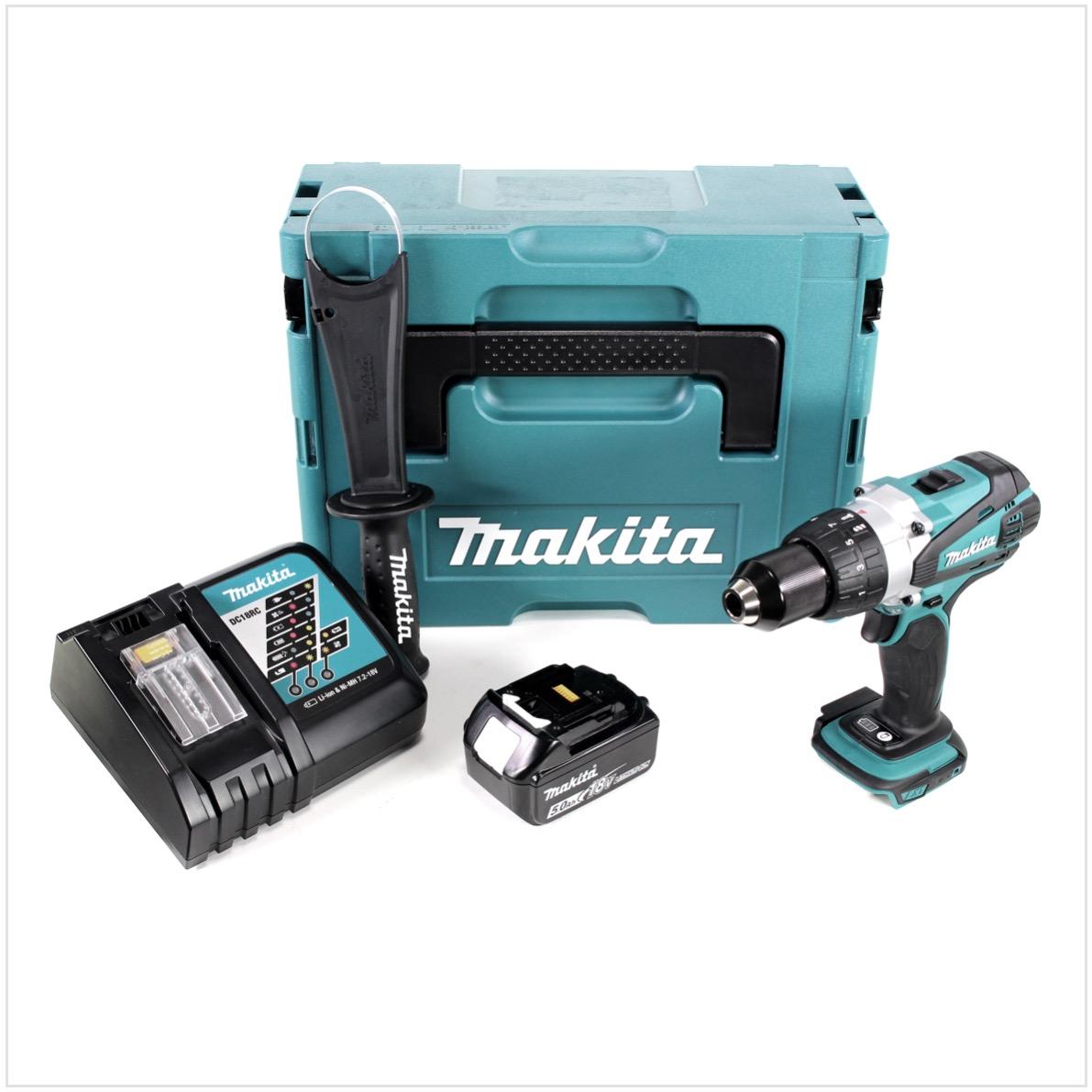 Makita, Trapano + Avvitatore a batteria, Trapano avvitatore a batteria DDF 458 RT1J 18V 91 Nm in Makpac con 1x batteria BL 1850 B 5.0 Ah e