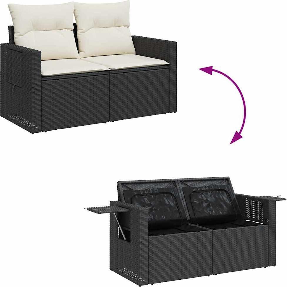 VidaXL, Gartenlounge, 7-tlg. Garten-Sofagarnitur mit Kissen Schwarz Poly Rattan