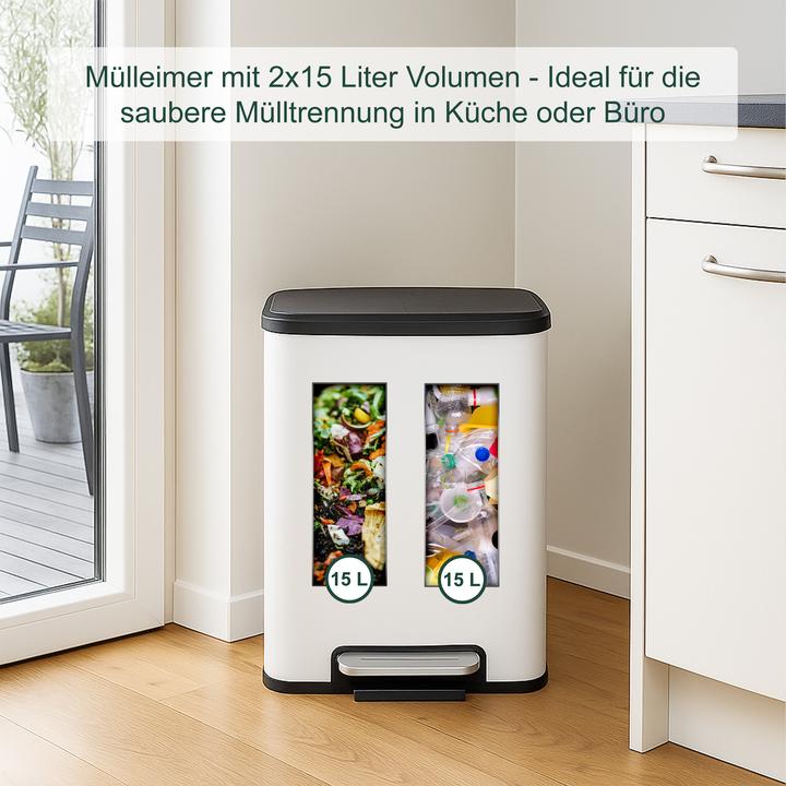 Produktbild Relaxdays Mülleimer mit 2 Fächern 2 x 15 Liter (30 l)