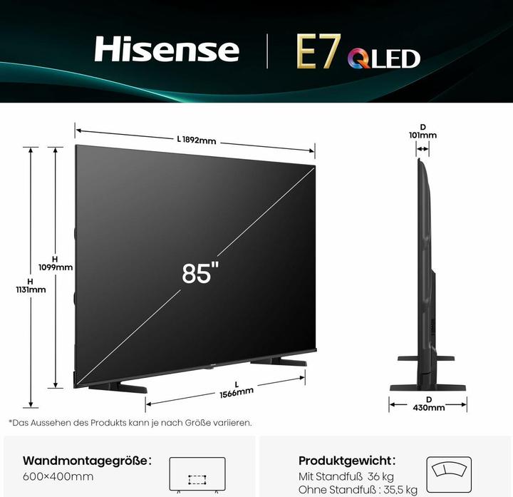 Actual product image Hisense TV 85E7Q (85", QLED, 4K)