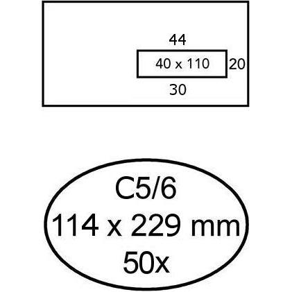 Quantore, Briefumschlag, 50 Selbstklebende Umschläge mit Fenster rechts C5/6 114 x 229 mm (114 x 229 mm, 50 x)