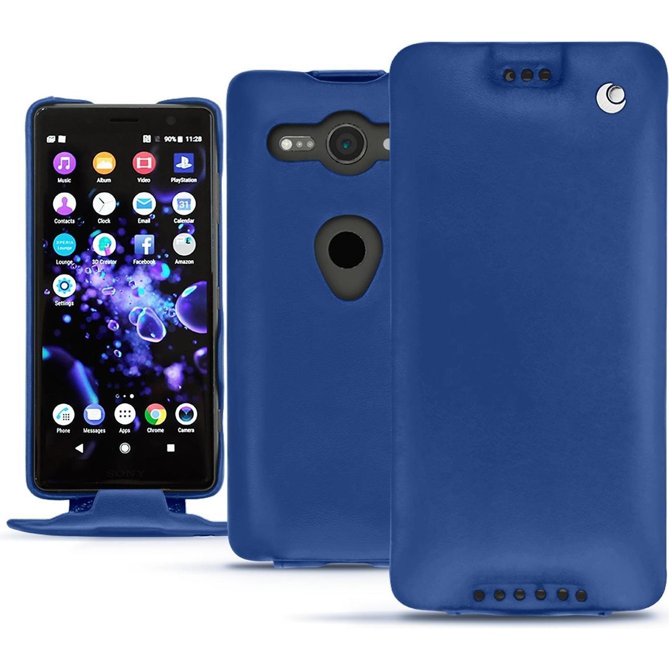 Noreve Lederschutzhülle vertikal (Sony Xperia XZ2 Compact), Smartphone Hülle, Blau