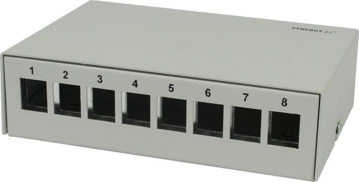 Actual product image Synergy 21 Keystone module support patch panel for 8x TP module surface-mounted metal light grey