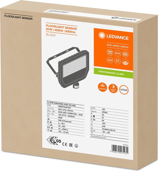 Actual product image Ledvance LED Floodlight FL PFM 50 W 4000 K SYM 100 S BK Neutral White (6000 lm, IP65)