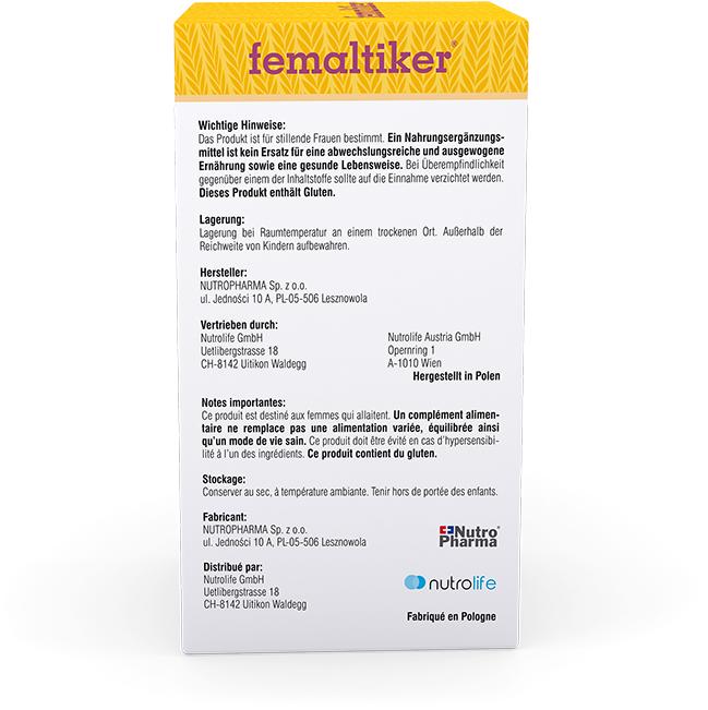 Nutritional values and ingredients Femaltiker Food supplements (12 pcs., Beutel, 139 g)