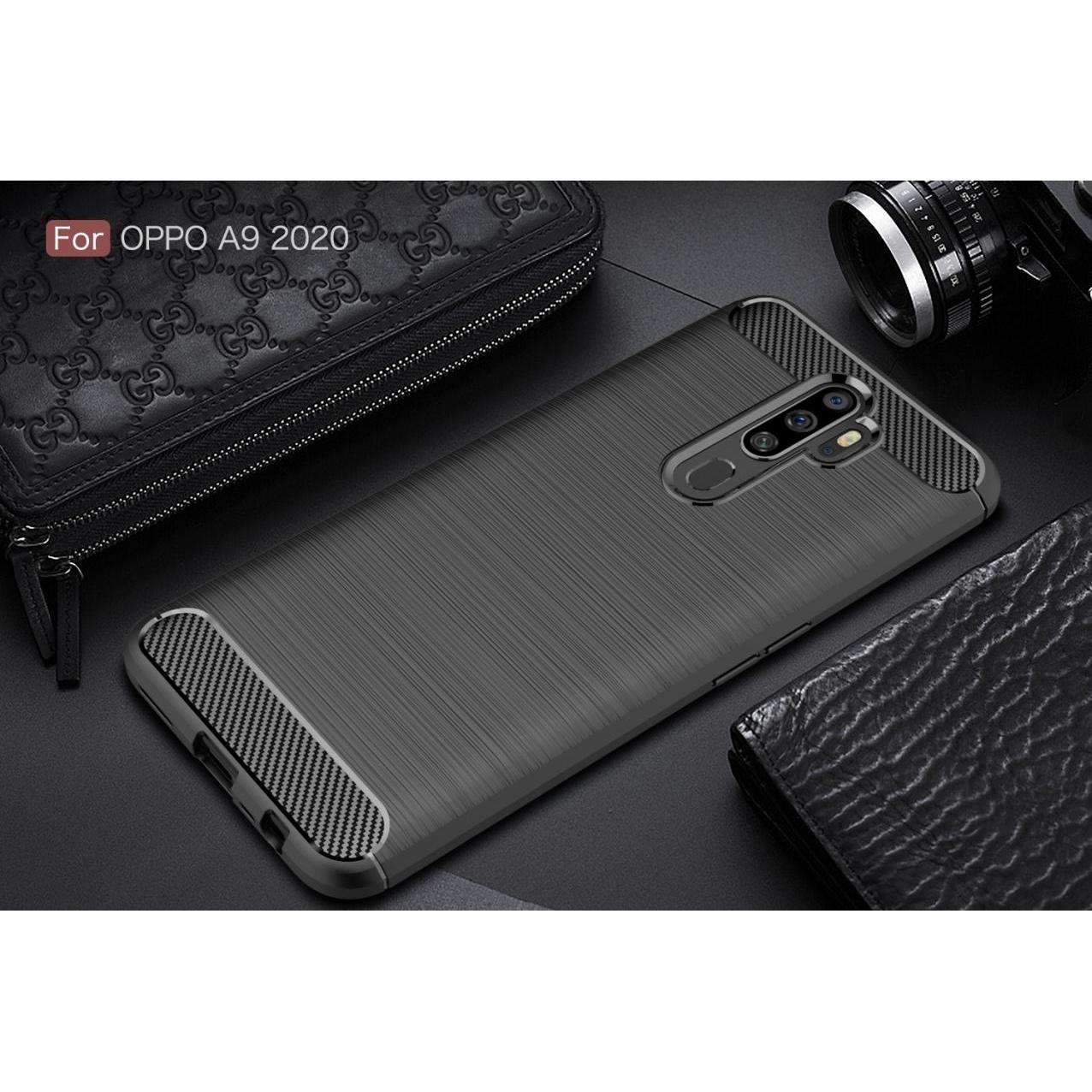 Thumbnail - Screenguard Oppo A9 2020 Hülle Carbon Brushed Soft TPU (Oppo A9), Smartphone Hülle, Schwarz