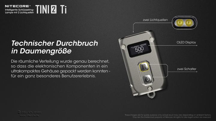 Actual product image Nitecore Tini 2 (4.70 cm, 500 lm)