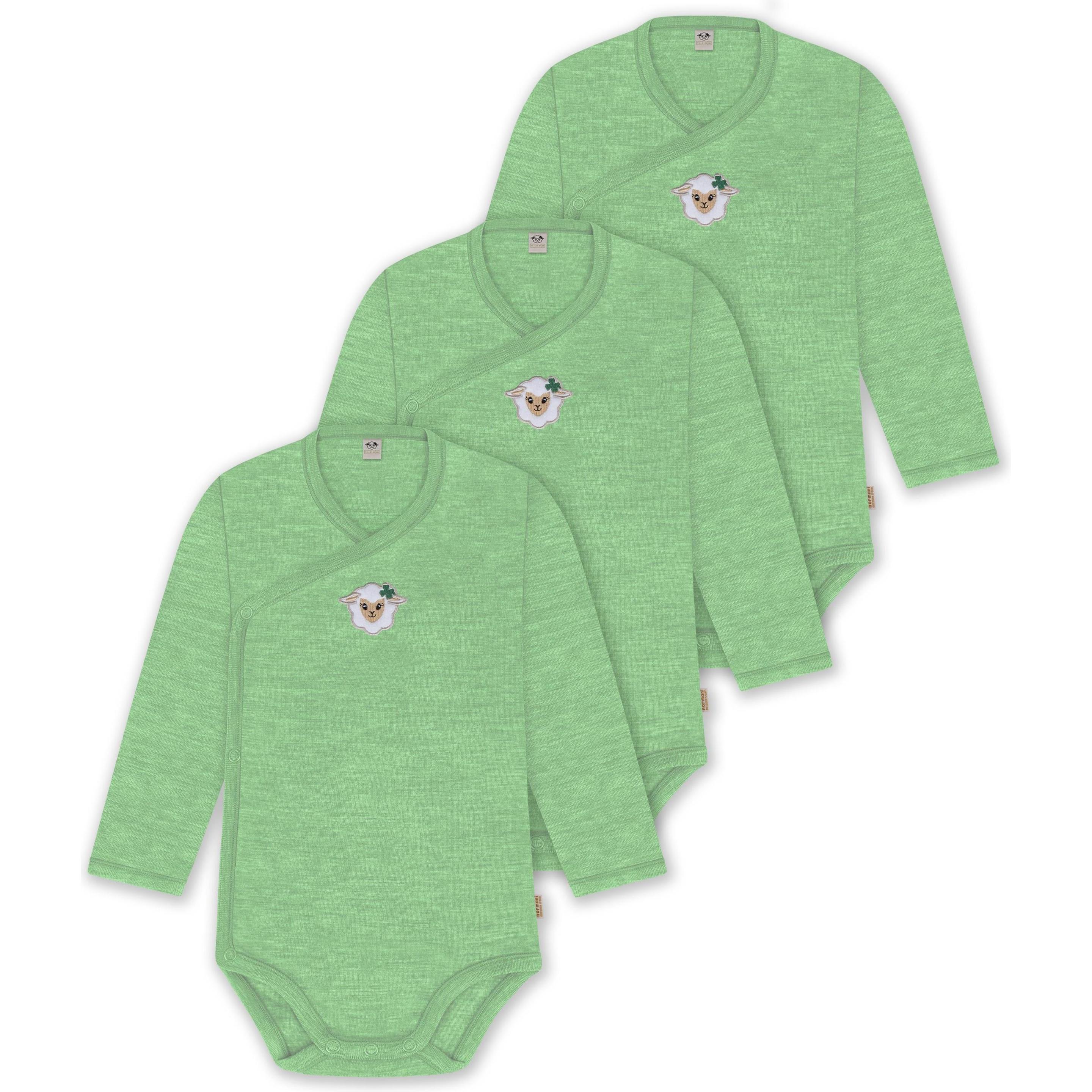 Normani, Herren, Body, 3er Pack Merino Baby-Body langärmeliger Wickelbody für 0-24 Monate - 9349, Grün, (86)