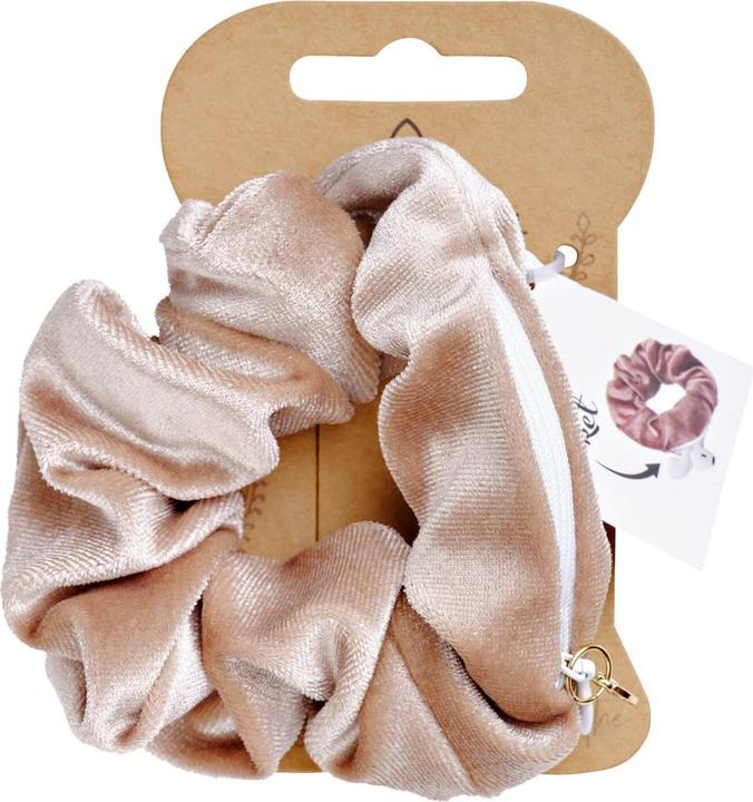 Actual product image Trisa Body Mind and Soul Scrunchie Yoga Velvet Zipper Beige (Hair tie)