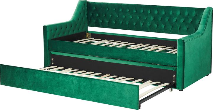 Actual product image Beliani Daybed extendable velvet fabric emerald green slatted frame 90 x 200 cm MONTARGIS (90 x 200 cm)