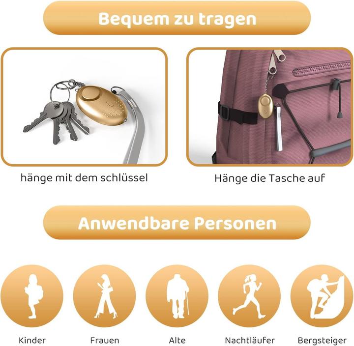 Produktbild Swissdetector 140db Personenalarm mit LED - Selbstverteidigung - Gold