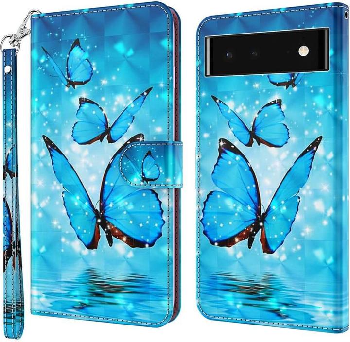 Cover-Discount Google Pixel 7 - Etui Glanz Effekt Schmetterling blau (Google Pixel 7)
