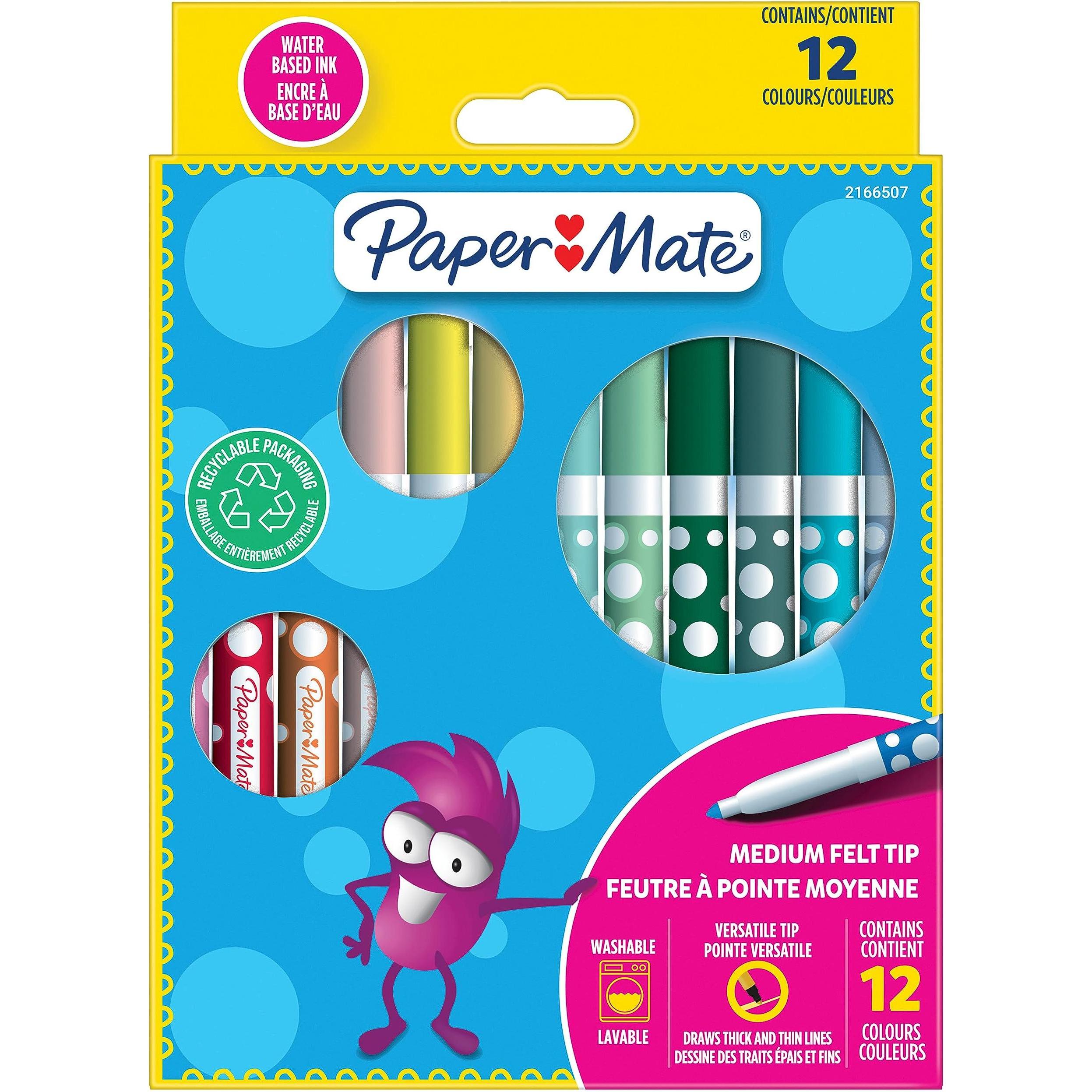 Paper Mate, Malstifte, Filzstifte Kids Colouring Bunt 12er M Blister (Mehrfarbig, 12 x)