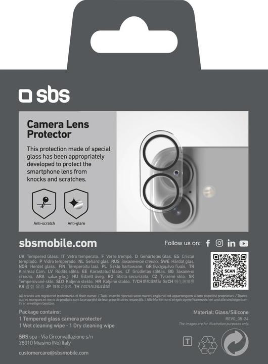 Actual product image SBS Camera lens protector for iPhone 16/ 16 Plus (1 pcs., Apple iPhone 16, Apple iPhone 16 Plus)