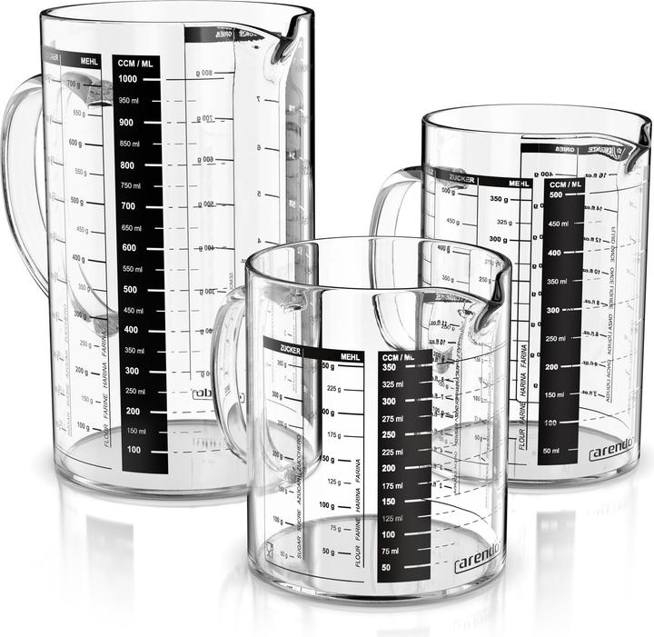 Arendo Messbecher 3er Set 350ml, 500ml & 1000ml, Borosilikatglas, Ausguss & Henkel, mikrowellengeeignet (1000 ml)