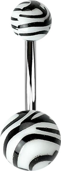 Immagine prodotto Star Piercing Banana con due palline con motivo tigrato bianco (Materiale sintetico, senza ottone, Acciaio chirurgico 316L)