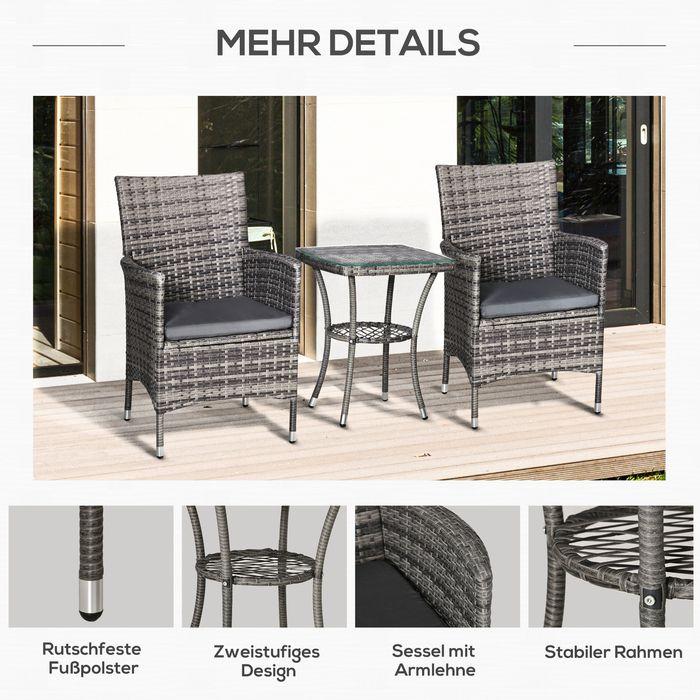 Immagine prodotto Swisshandel24 Set di mobili da balcone per 2 persone gruppo di sedute in rattan da giardino polyrattan grigio (48 cm)