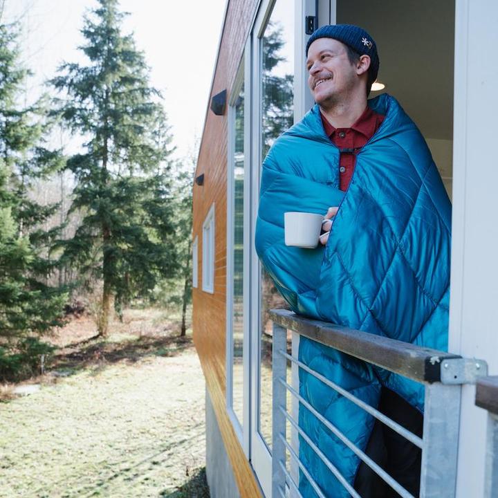 Actual product image Rumpl Travel Blanket Nanoloft Puffy Harbor Blue