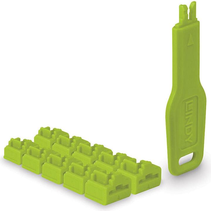 Produktbild Lindy RJ45 Port Schlösser gruen 10 Stck+ 1 Schlüssel (47894)