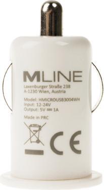 Produktbild M line Mline KFZ-Lader Single USB 1A weiss und LightningDatenkabel HLIGHTNING3004WH