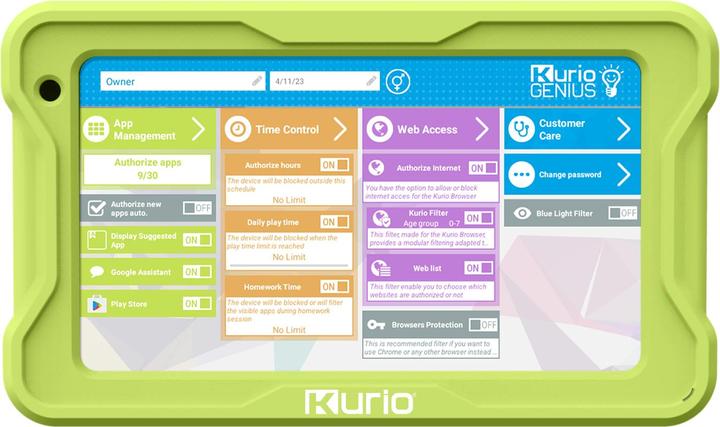 Productafbeelding Kurio kindertablet - 7 inch tablet - Veilig online - Ouderlijk toezicht - YouTube kids - appbeheer - Andro (Alleen WLAN, 7", 32 GB, Groen)
