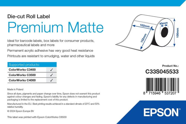 Produktbild Epson Premium Matte Label 102 mm x 152 mm (10.20 cm)