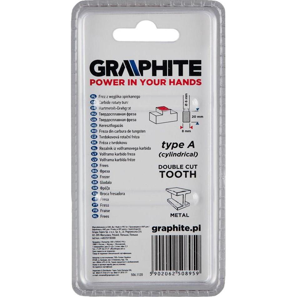 Thumbnail - Graphite, Fräser, Grafitas HM A TYPE METAL MILL (CYLINDRICAL) 8 X 20 MM BOTTOM 6 X 45 MM 55H351