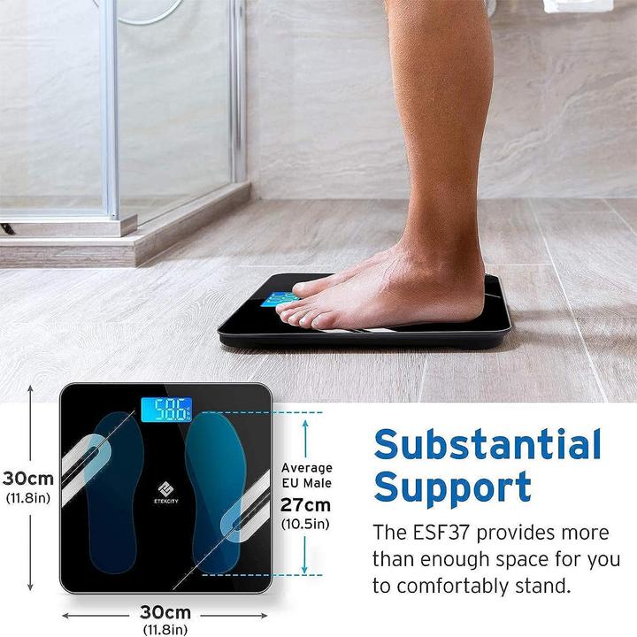 Immagine prodotto Etekcity Bilancia Bluetooth per il grasso corporeo Bilancia digitale intelligente - Nero (180 kg)