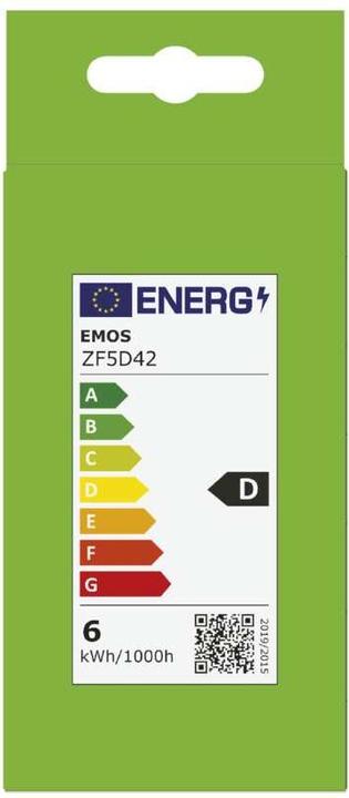 Etichetta energetica Emos Lampada LED a filamento A60 / E27 / 5,9 W (60 W) / 806 lm / Bianco caldo (E27, 5.90 W, 806 lm, 1 x, D)