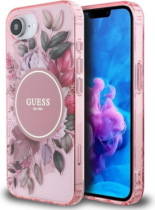 Produktbild Guess Case IML Flowers MagSafe for iPhone 16e pink (Apple iPhone 16e)
