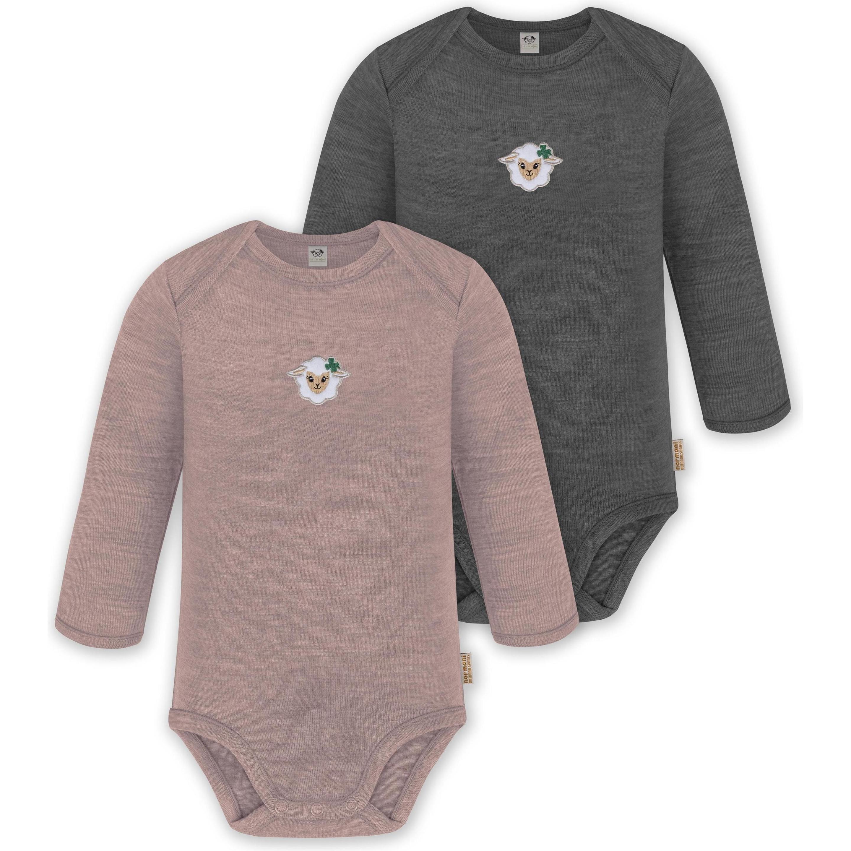 Normani, Herren, Body, 2er Pack Baby Merino Body Langarm „Auckland" - 9373, Rosa, (62)