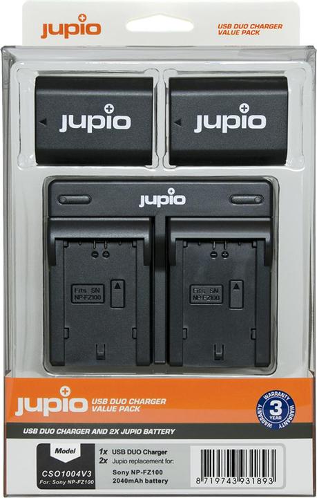 Jupio Caricabatterie doppio per Sony Np-FZ100 + 2x batterie (Caricabatterie per fotocamere)