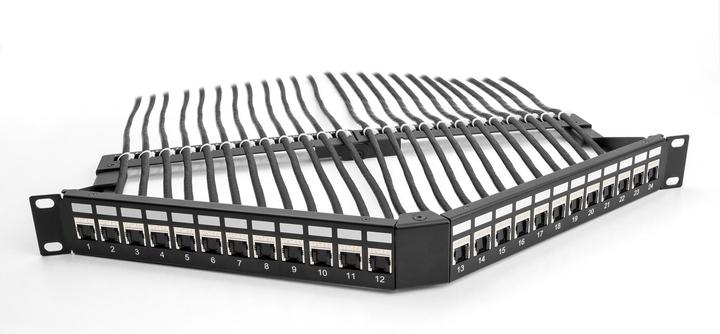 Actual product image Delock 48.30cm (19") Keystone Patch Panel 24 Port with Relief Rail 1 U angled black